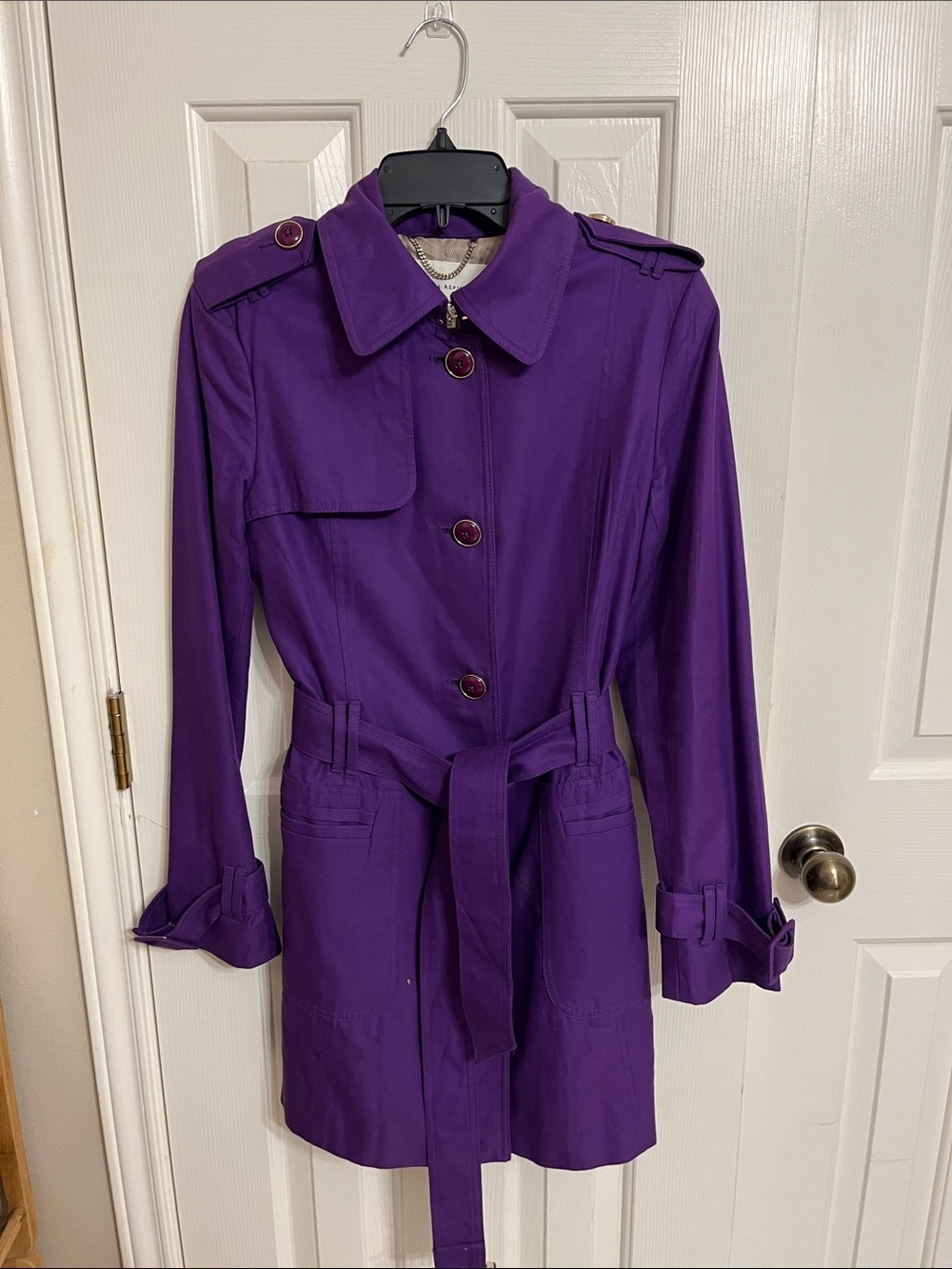 Banana Republic Purple Trench Coat with Tie Belt